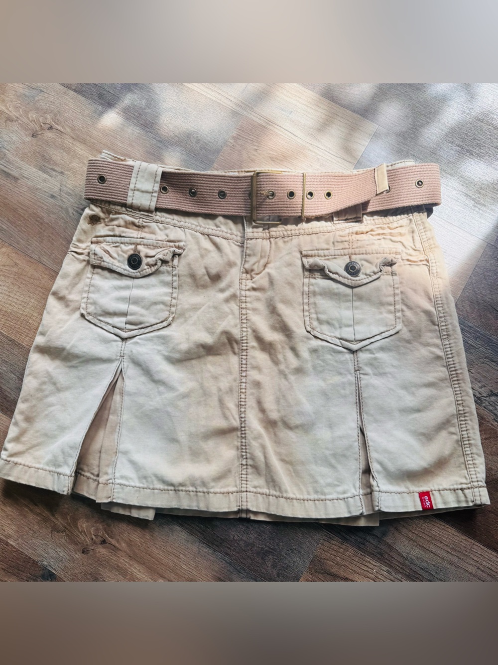 EDC Esprit Y2K Khaki Cargo Mini Skirt US 9 Belted Low Rise 2000s Vintage